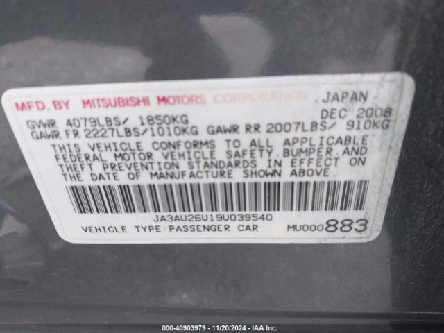 2009 MITSUBISHI LANCER JA3AU26U19U039540 Photo 8