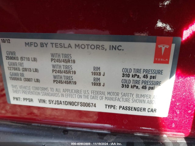 2012 TESLA MODEL S 5YJSA1DN0CFS00674 Photo 8