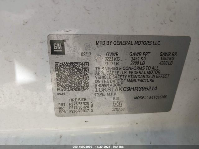 1GKS1AKC9HR395214 GMC YUKON SLE