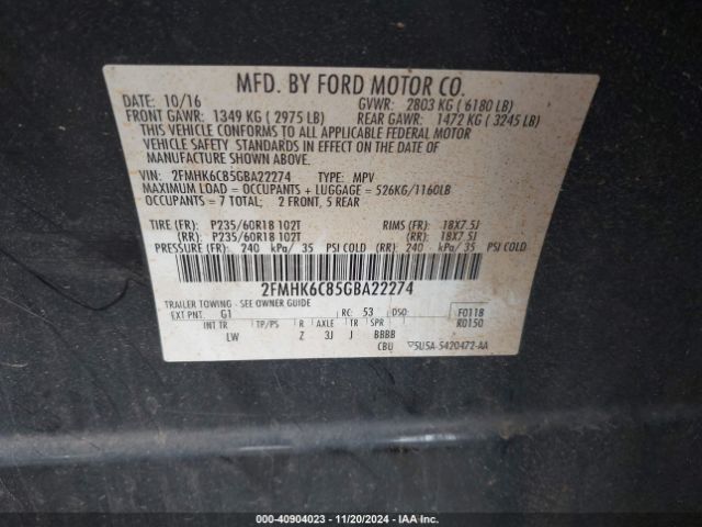 2FMHK6C85GBA22274 Ford FLEX SEL