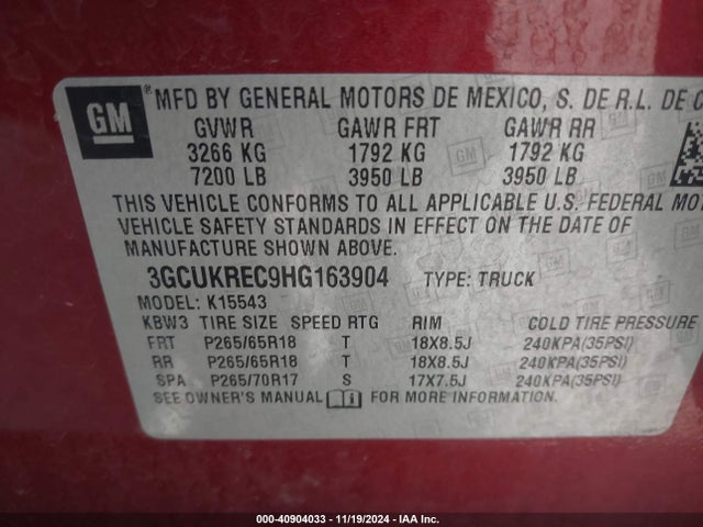 Chevrolet Silverado 1500 2lt 2017 3GCUKREC9HG163904 Image 9