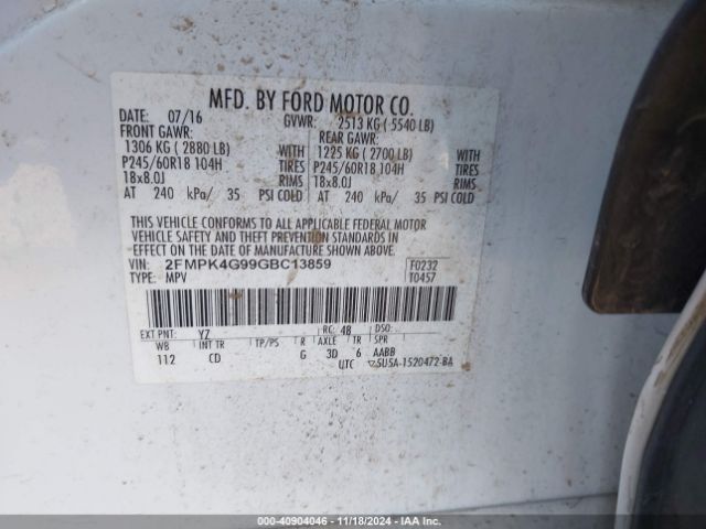 2FMPK4G99GBC13859 Ford EDGE SE
