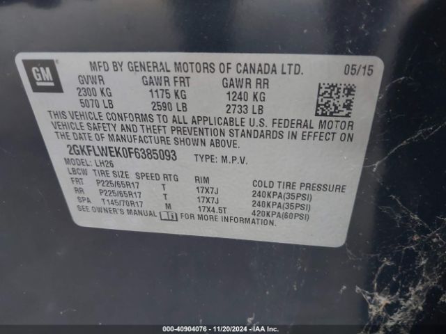 2GKFLWEK0F6385093 GMC Terrain Sle-2