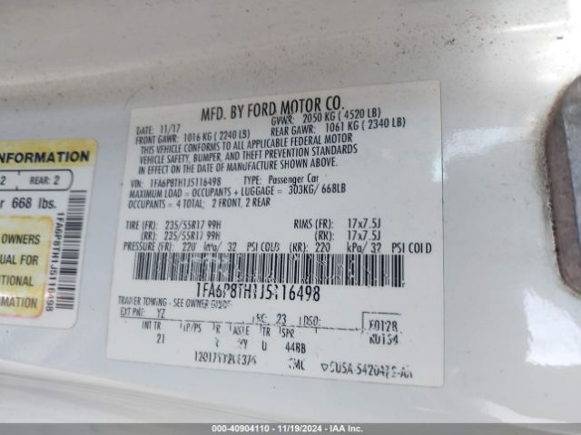 1FA6P8TH1J5116498 Ford Mustang Ecoboost