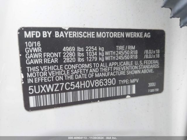 5UXWZ7C54H0V86390 BMW X3 Sdrive28i