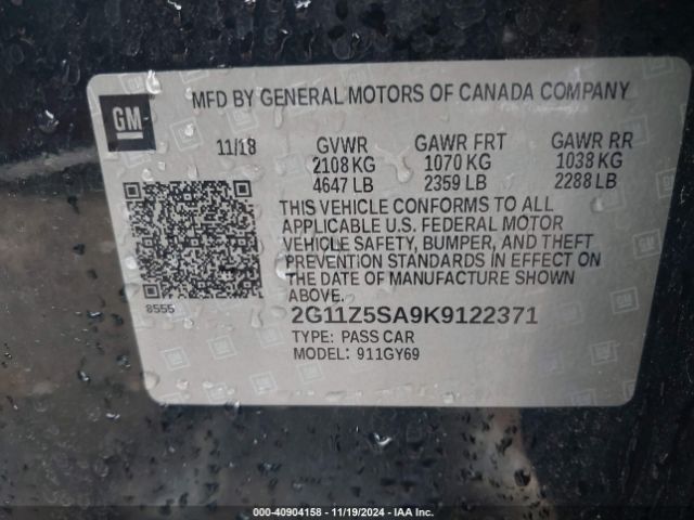 2G11Z5SA9K9122371 Chevrolet IMPALA LT