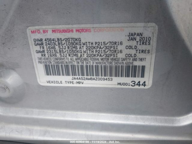 2010 MITSUBISHI OUTLANDER JA4AS2AW8AZ009453 Photo 8