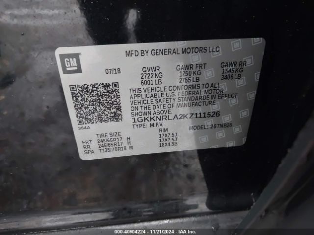 1GKKNRLA2KZ111526 GMC Acadia Sle-1