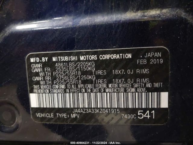 JA4AZ3A33KZ041915 Mitsubishi Outlander Se
