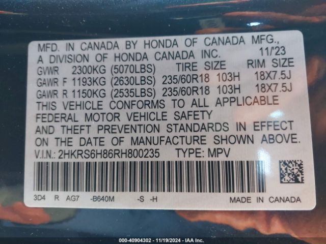 2HKRS6H86RH800235 Honda Cr-v Hybrid Sport-l