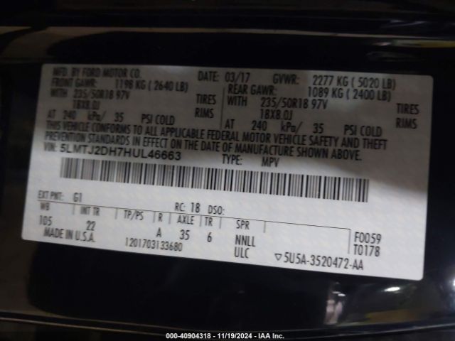 5LMTJ2DH7HUL46663 Lincoln MKC SELECT