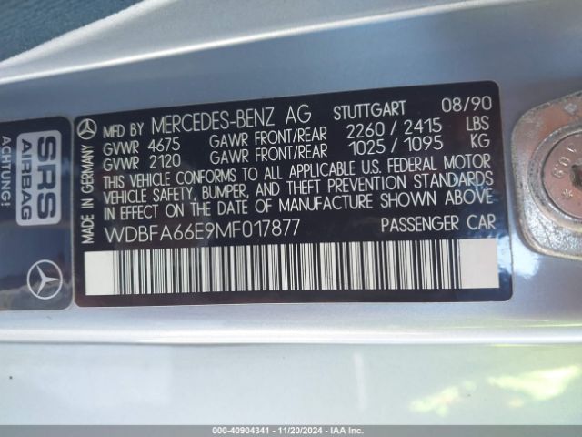 1991 MERCEDES-BENZ 500 WDBFA66E9MF017877 Photo 8