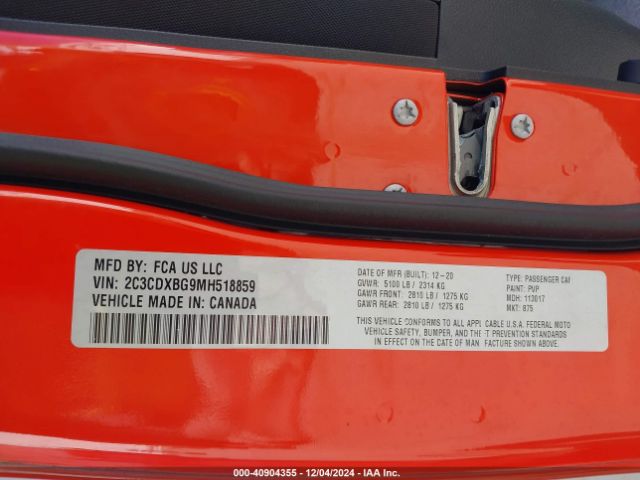 2C3CDXBG9MH518859 Dodge Charger Sxt Rwd