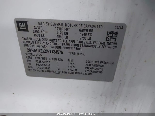 Chevrolet EQUINOX LS 2014 2GNALAEKXE1134576 Image 9