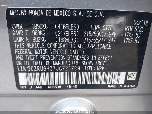Honda HR-V LX 2018 3CZRU6H37JG721789 Image 9