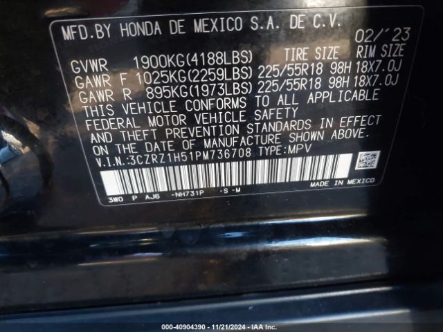 3CZRZ1H51PM736708 Honda Hr-v 2wd Sport