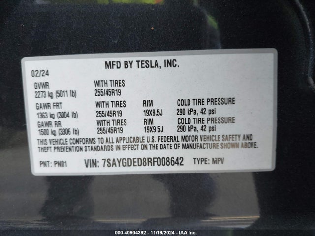 2024 TESLA MODEL Y 7SAYGDED8RF008642 Photo 8