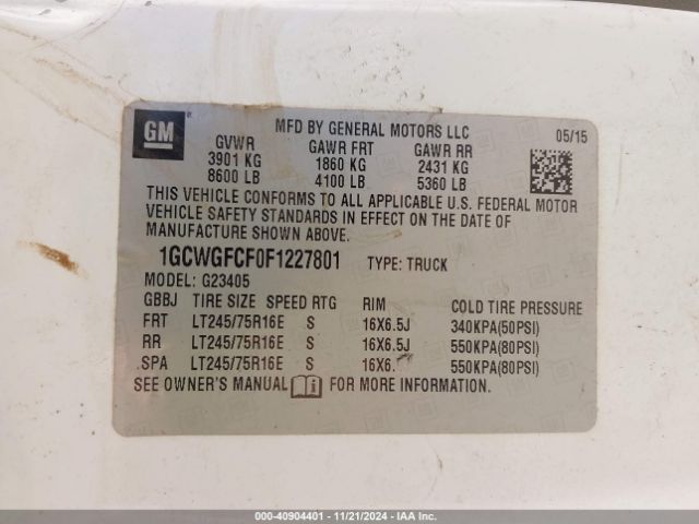 1GCWGFCF0F1227801 Chevrolet Express 2500 Work Van