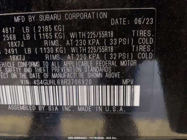 4S4GUHL68R3706920 Subaru Crosstrek Limited