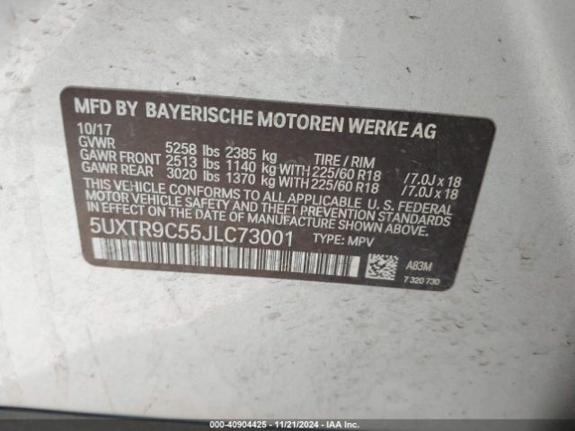 5UXTR9C55JLC73001 BMW X3 Xdrive30i