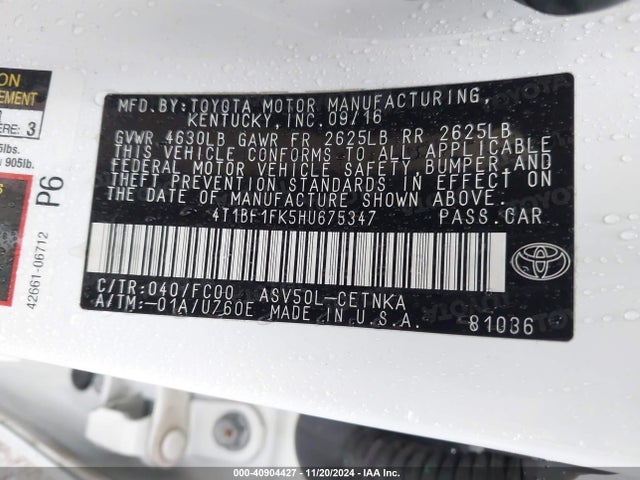 Toyota CAMRY LE 2017 4T1BF1FK5HU675347 Image 9