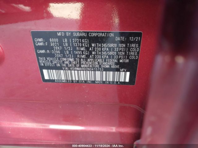 4S4WMARD2N3415753 Subaru Ascent Touring