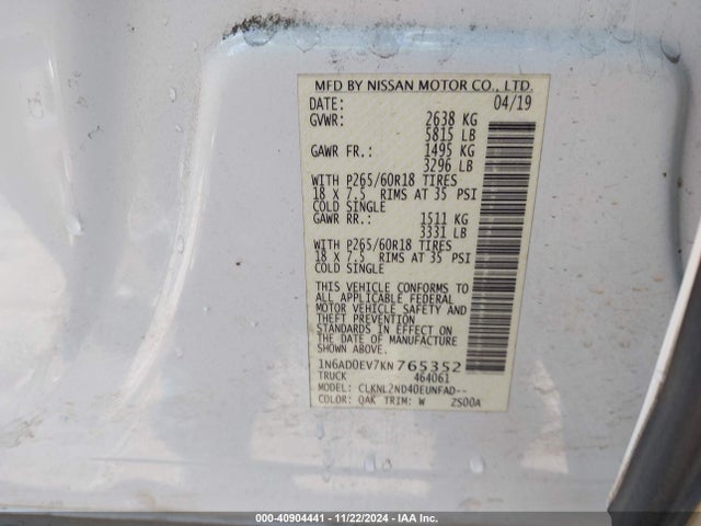 Nissan Frontier Sv 2019 1N6AD0EV7KN765352 Image 9