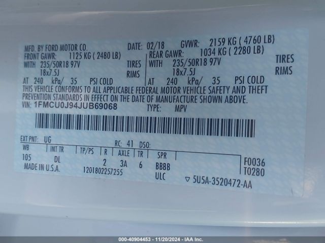 1FMCU0J94JUB69068 Ford Escape Titanium