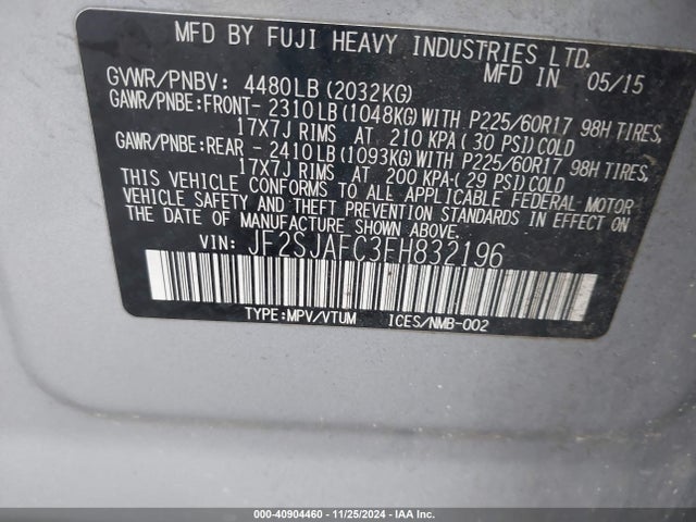 Subaru Forester 2.5i Premium 2015 JF2SJAFC3FH832196 Image 9