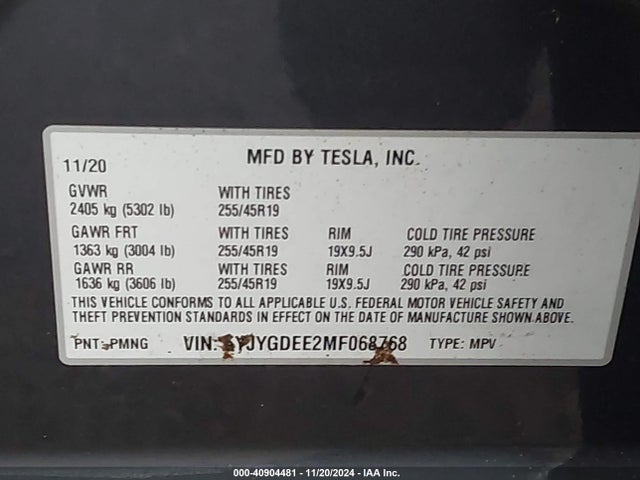 2021 TESLA MODEL Y 5YJYGDEE2MF068768 Photo 8