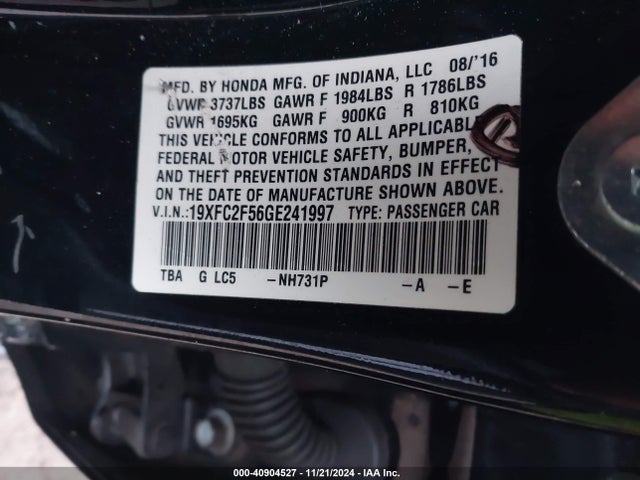 Honda Civic Lx 2016 19XFC2F56GE241997 Image 9
