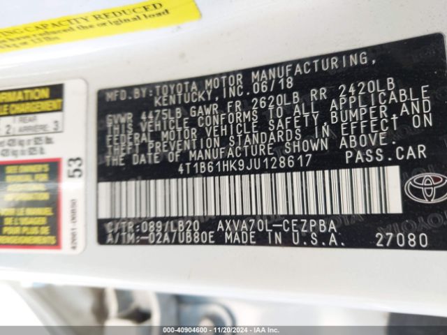 4T1B61HK9JU128617 Toyota CAMRY XSE