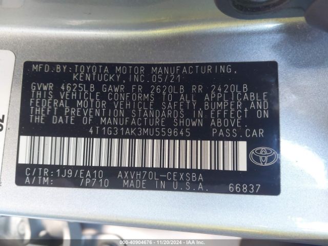 4T1G31AK3MU559645 Toyota Camry Se Hybrid