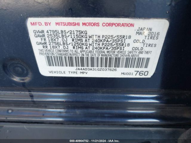 JA4AD3A31GZ037626 Mitsubishi Outlander Se/sel