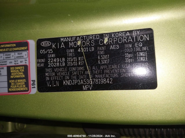 KIA SOUL + 2016 KNDJP3A53G7819842 Image 9