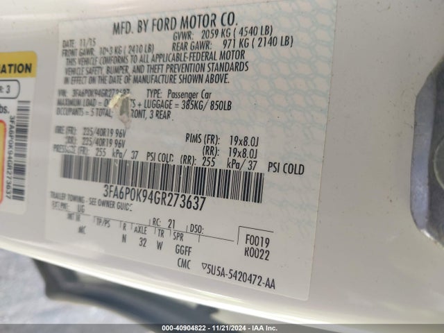 Ford Fusion Titanium 2016 3FA6P0K94GR273637 Image 9