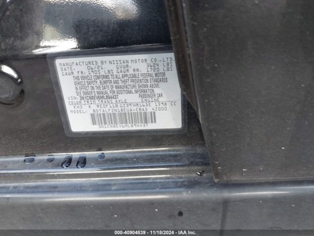 3N1CN8EV6ML894437 Nissan Versa Sv Xtronic Cvt