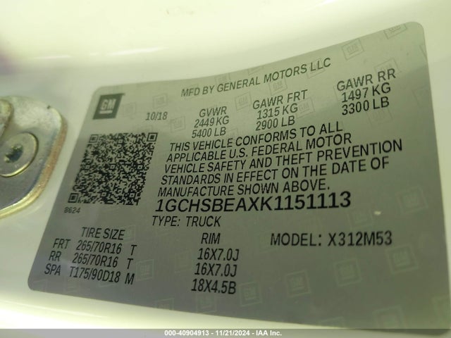 1GCHSBEAXK1151113 Chevrolet Colorado Wt