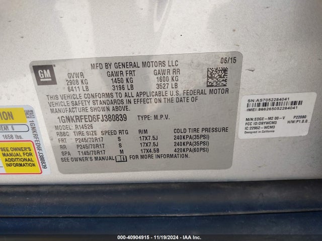 Chevrolet Traverse Ls 2015 1GNKRFED6FJ380839 Image 9