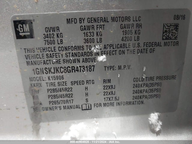 Chevrolet Suburban Ltz 2016 1GNSKJKC8GR473187 Image 9