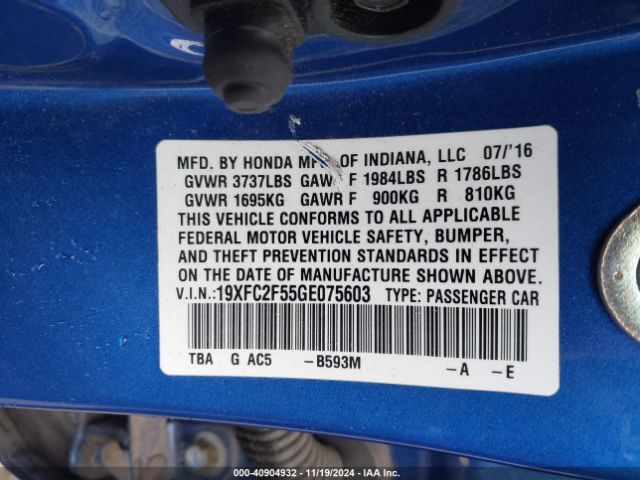 19XFC2F55GE075603 Honda Civic Lx