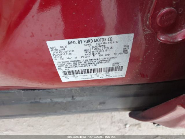 1FMSK8DH9LGC87072 Ford EXPLORER XLT