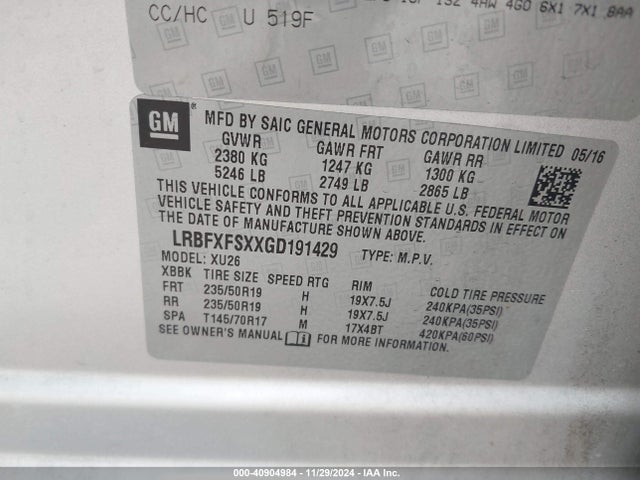 LRBFXFSXXGD191429 Buick Envision Premium Ii