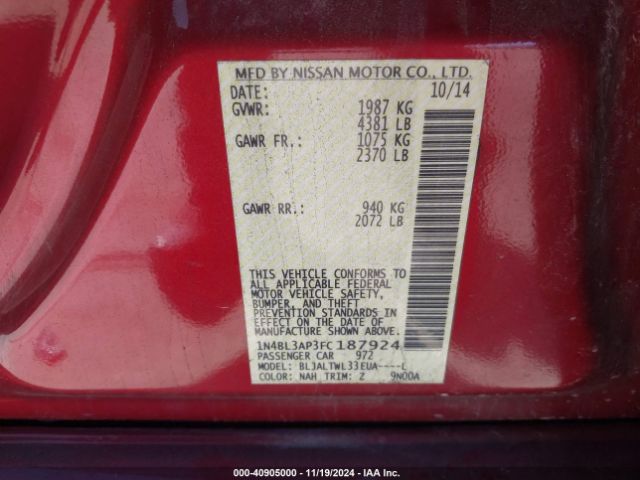 1N4BL3AP3FC187924 Nissan Altima 3.5 Sl