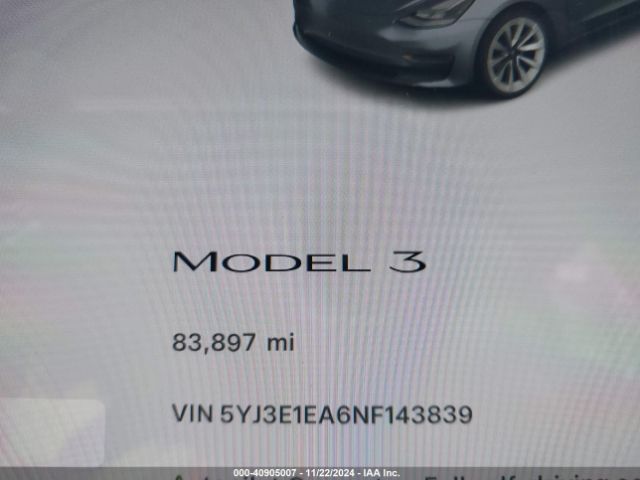 5YJ3E1EA6NF143839 Tesla Model 3 Rear-wheel Drive