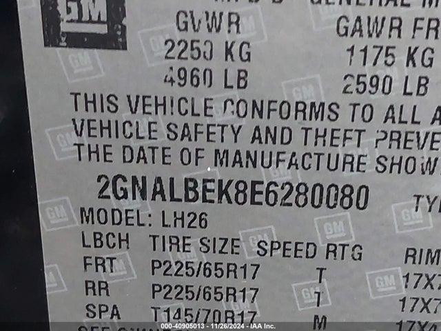 Chevrolet EQUINOX 1LT 2014 2GNALBEK8E6280080 Image 9