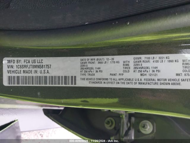 1C6SRFJT8MN581757 RAM 1500 Laramie  4x4 5'7 Box