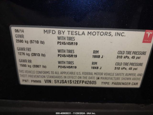 5YJSA1S12EFP42605 Tesla MODEL S