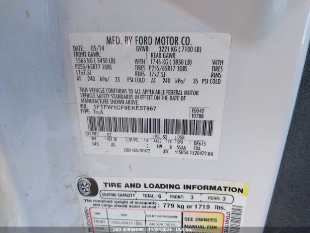 1FTFW1CF9EKE57867 Ford F-150 Xl