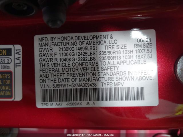 5J6RW1H5XMA009438 Honda Cr-v 2wd Ex